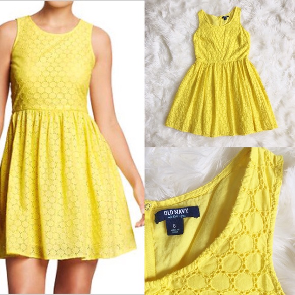 Old Navy Dresses & Skirts - OLD NAVY | Yellow Fit & Flare Eyelet Dress 8 Med